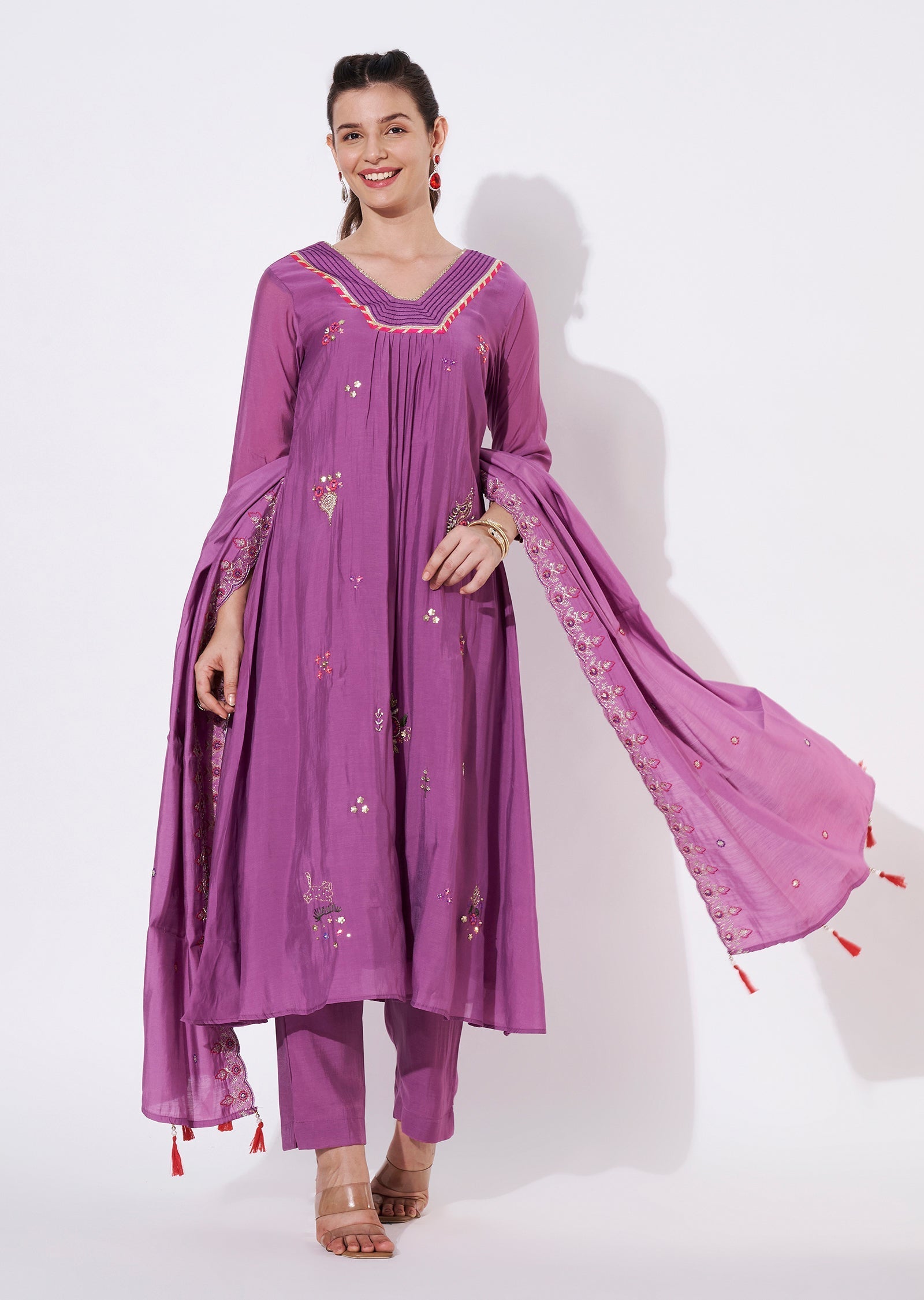 Mauve Silk Anarkali Suit
