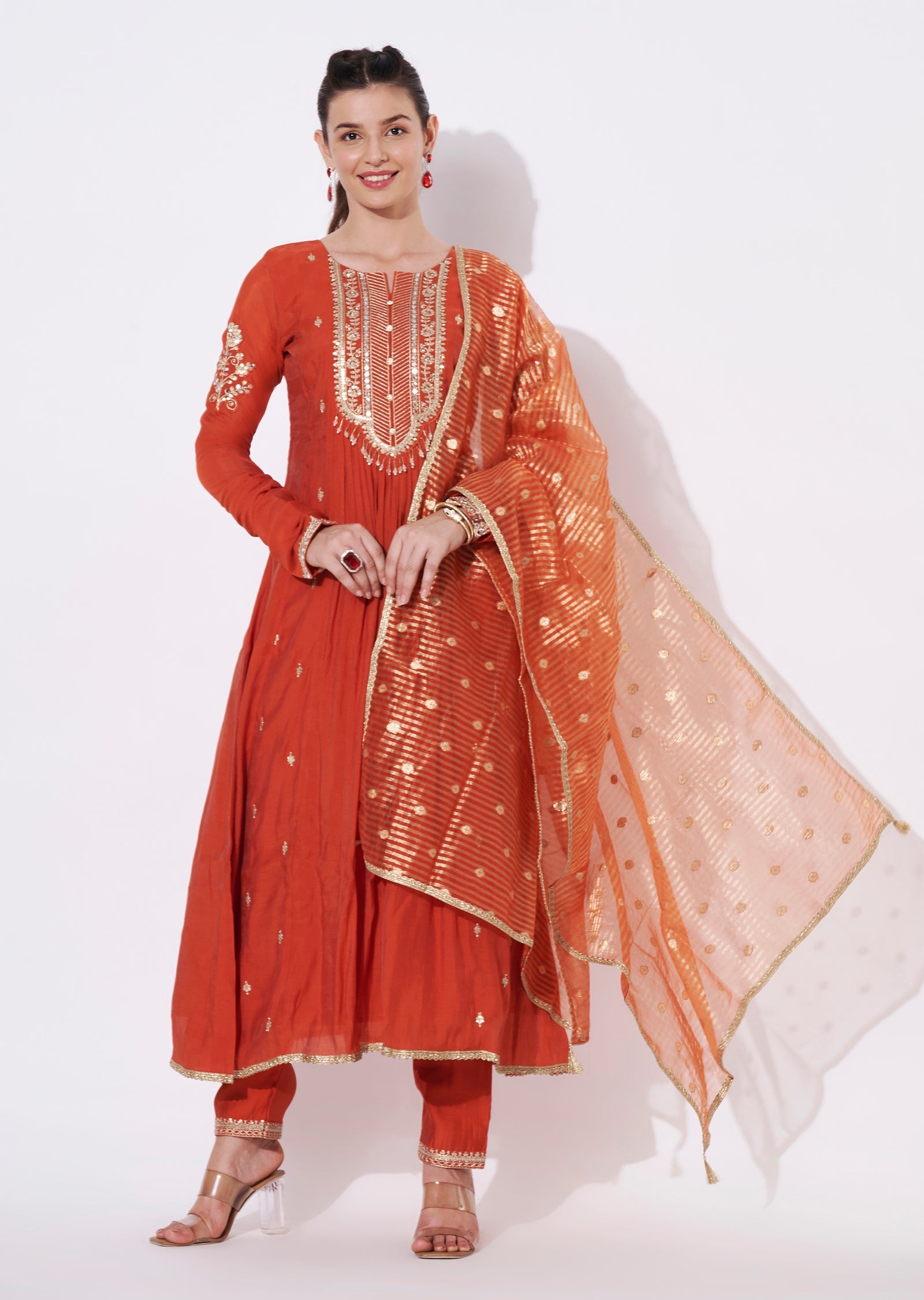 Rust Silk Anarkali Suit