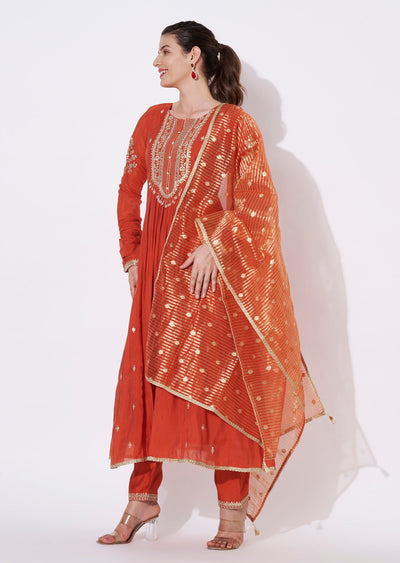 Rust Silk Anarkali Suit