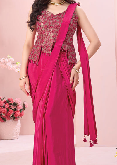 Pink Crepe Drape Saree