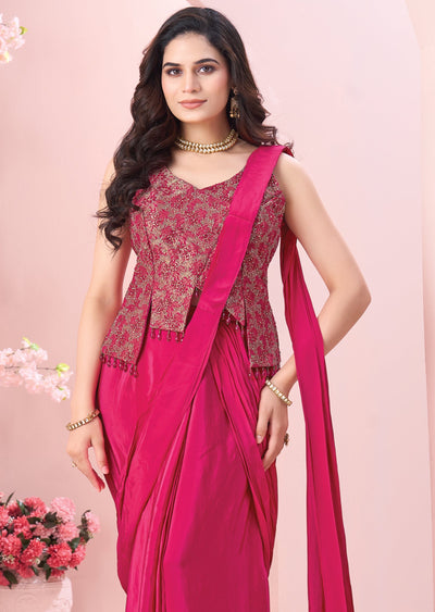 Pink Crepe Drape Saree