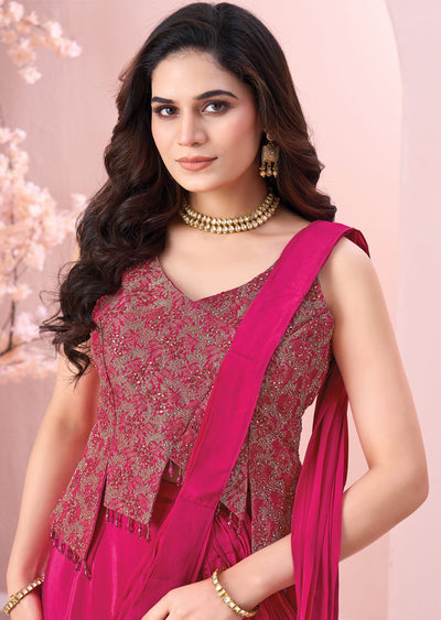Pink Crepe Drape Saree