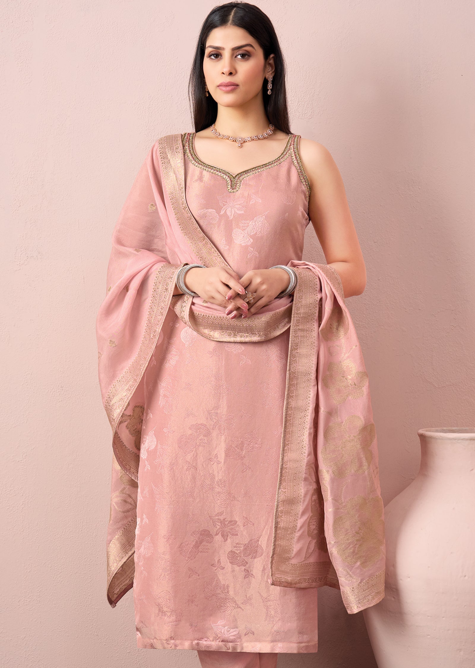 Peach Tissue Straight cut Suit