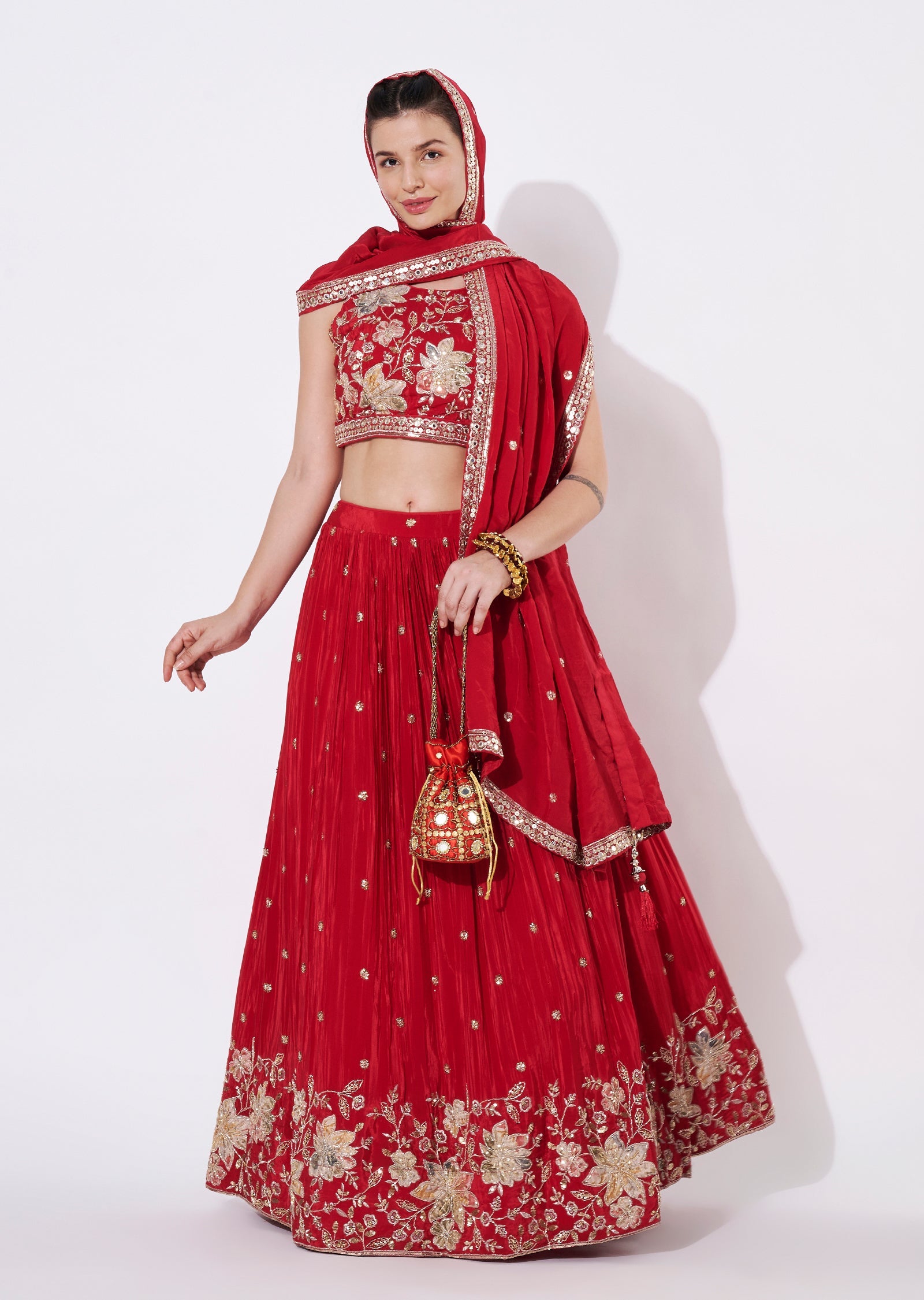 Rusty Red Silk Lehenga Set