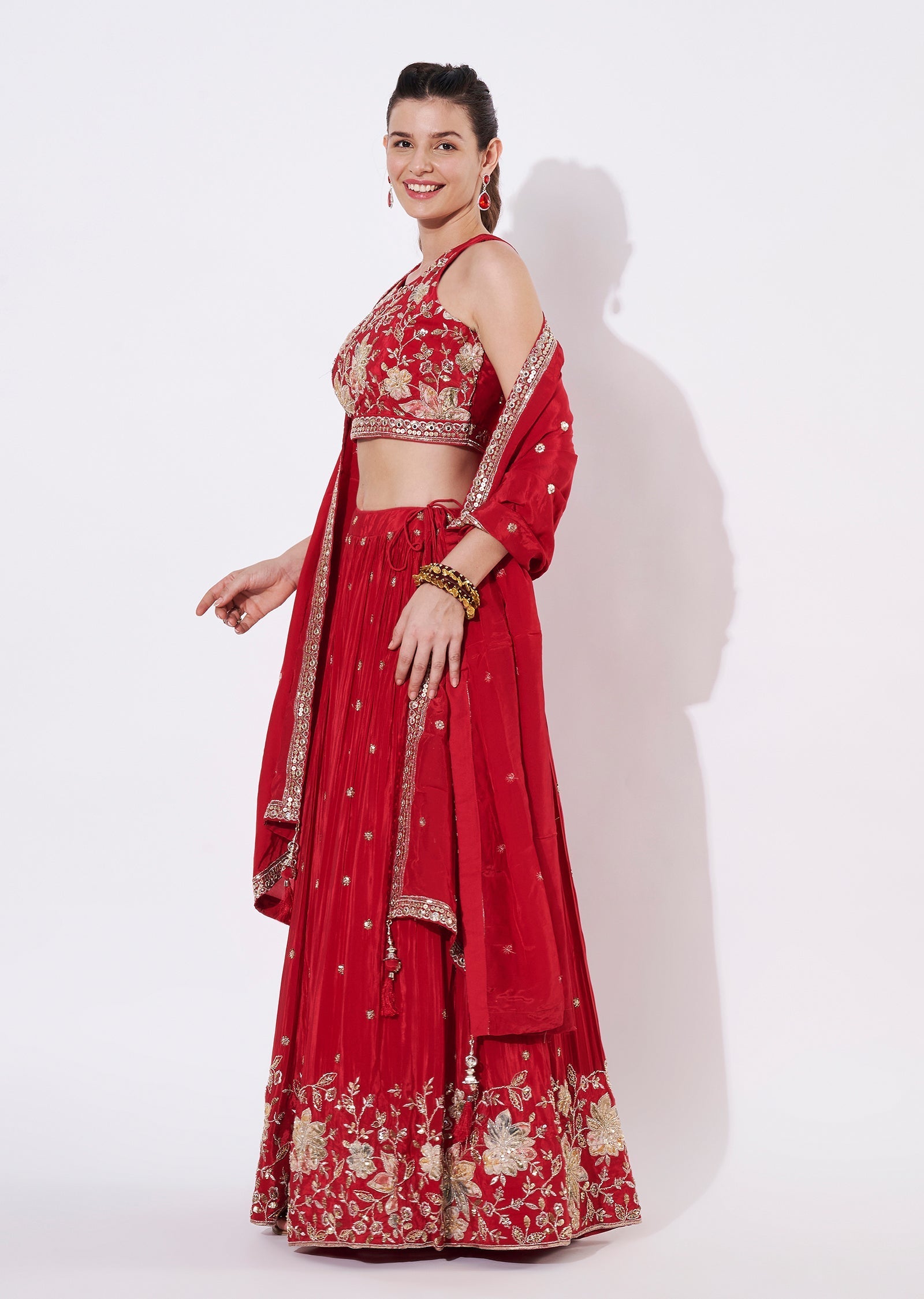 Rusty Red Silk Lehenga Set