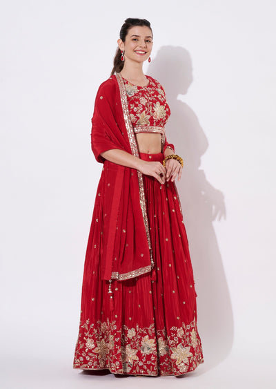 Rust Silk Lehenga Set