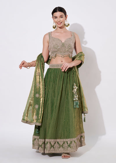 Dusty Green Tissue Lehenga Set