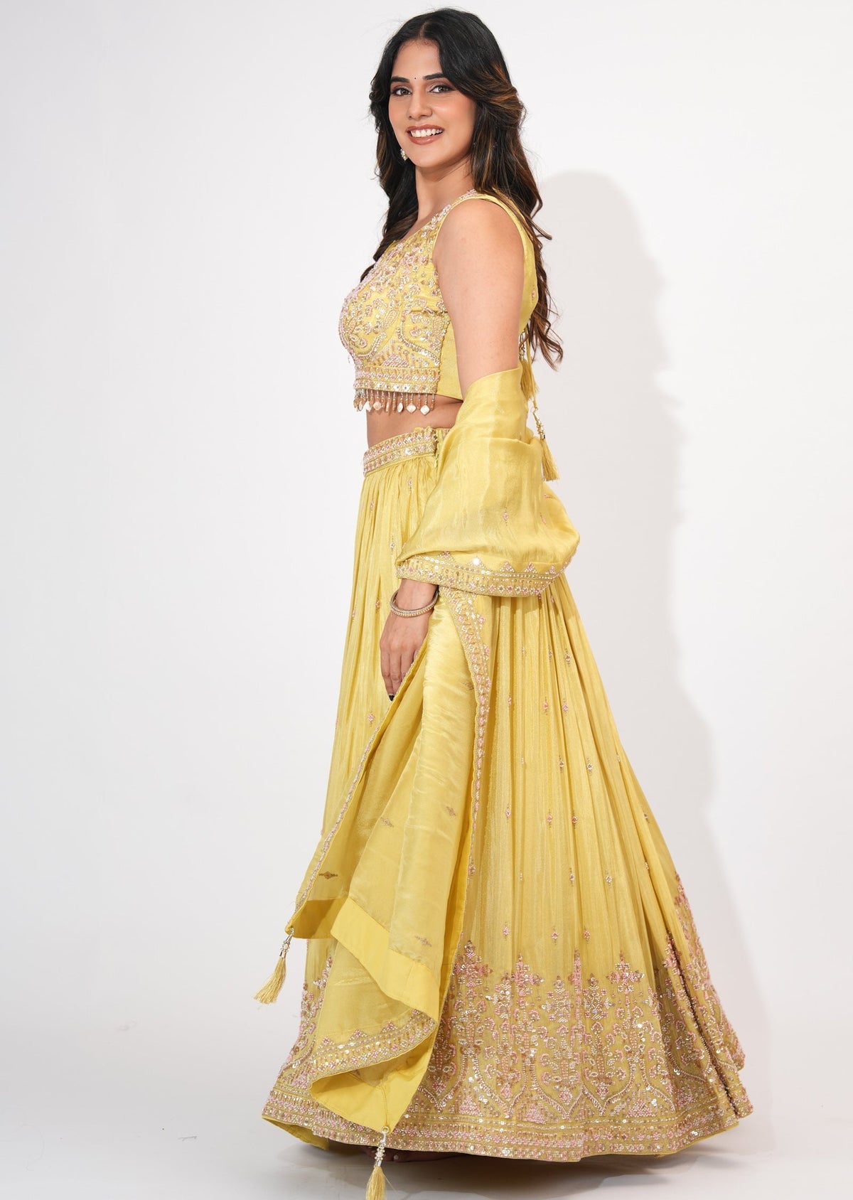 Yellow Tissue Crop top Set