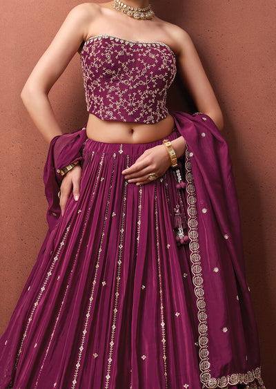 Magenta Silk Corset Lehenga