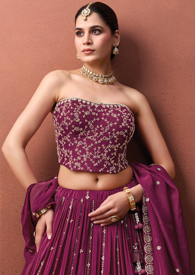Magenta Silk Corset Lehenga