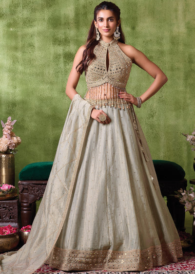 Grey Tissue Lehenga Set