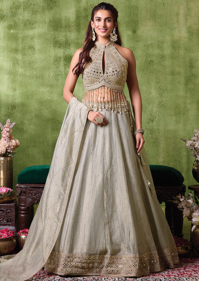 Grey Tissue Lehenga Set