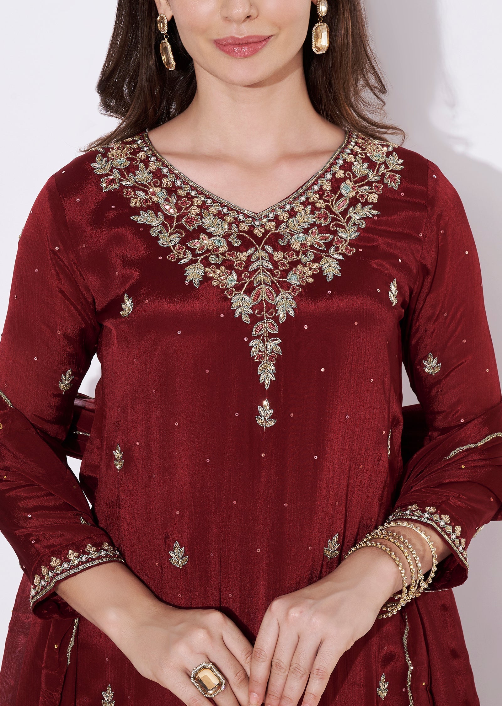 Maroon Chinnon Sharara Set