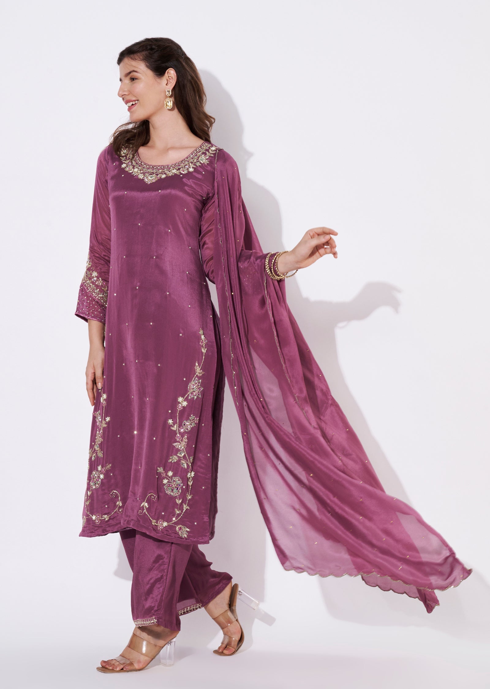 Mauve Chinnon Straight cut Suit
