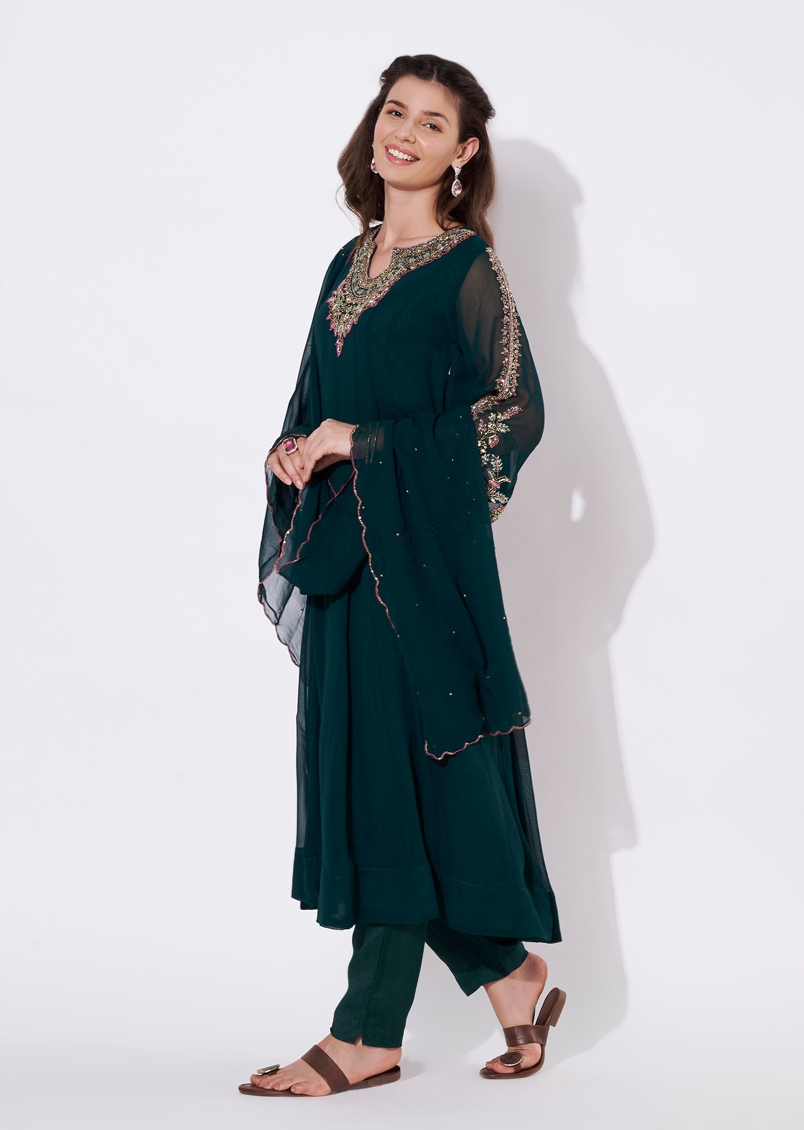 Bottle Green Georgette Anarkali Suit