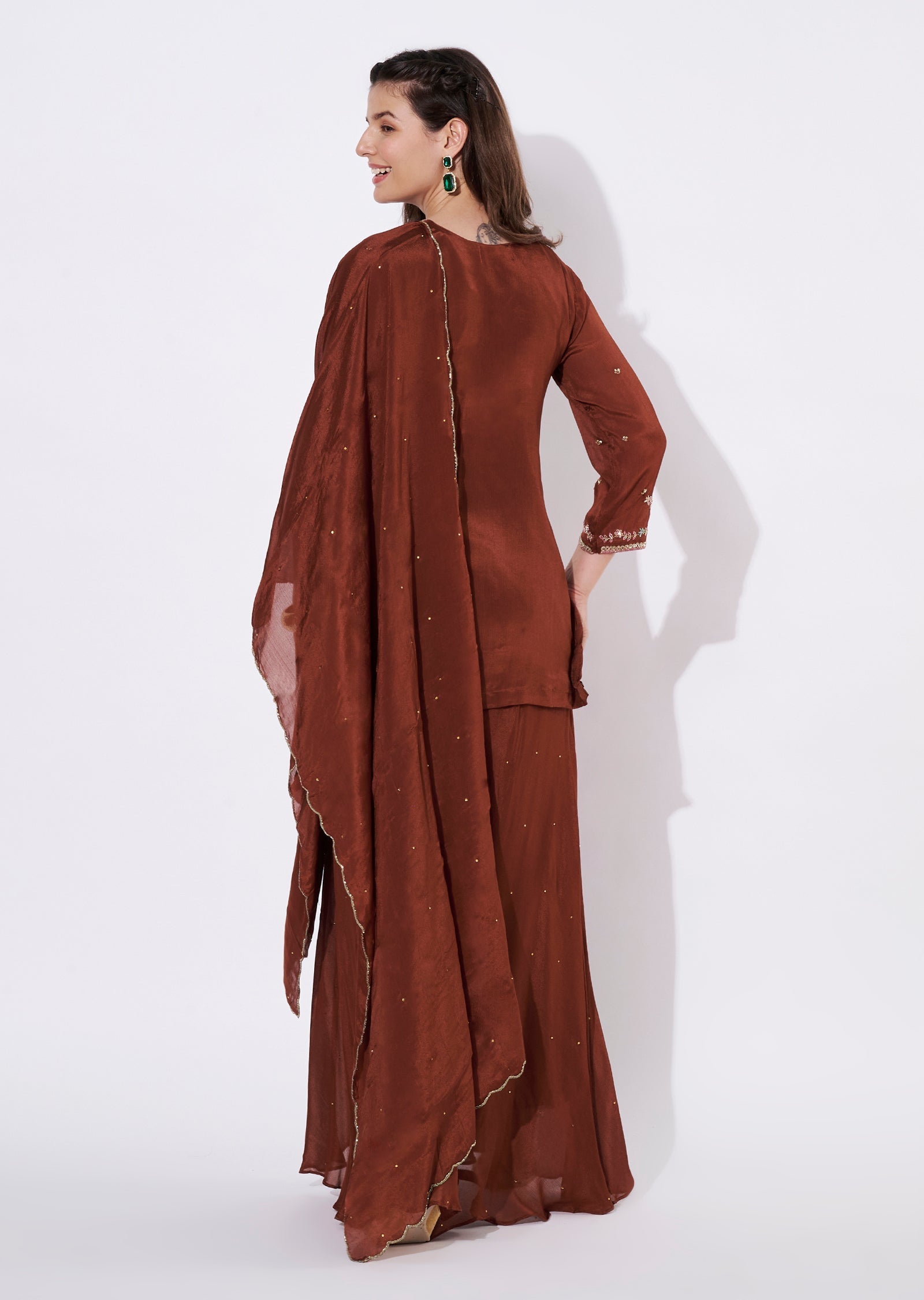 Brown Chinnon Sharara Set