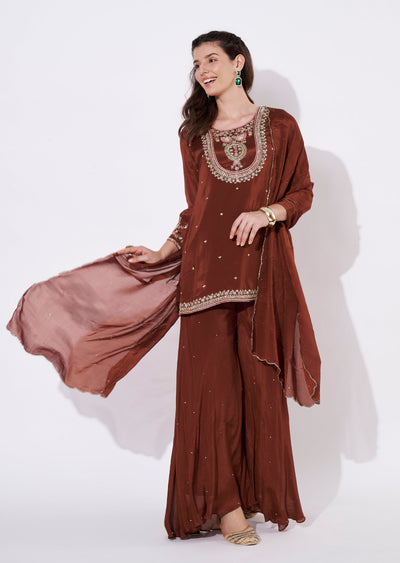 Brown Chinnon Sharara Set