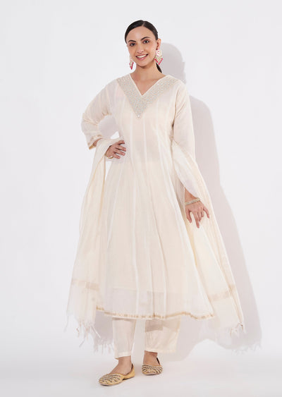 Cream Chanderi Straight cut suit