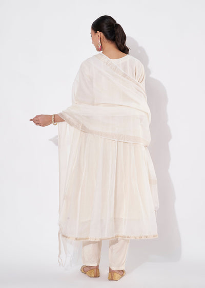 Cream Chanderi Straight cut suit