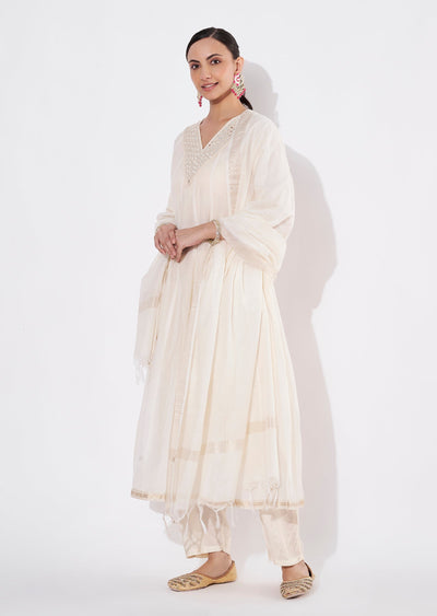 Cream Chanderi Straight cut suit