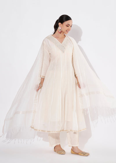 Cream Chanderi Straight cut suit