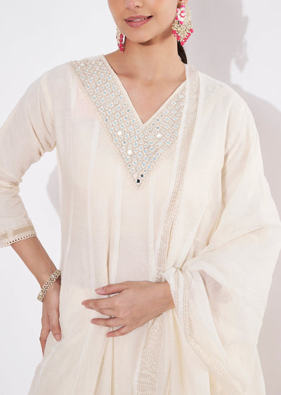 Cream Chanderi Straight cut suit
