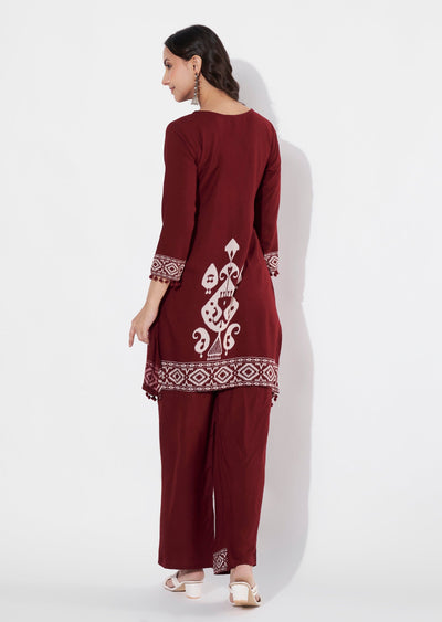Dark Maroon Reyon Straight cut Kurti set