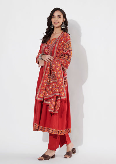 Red Cotton Anarkali suit