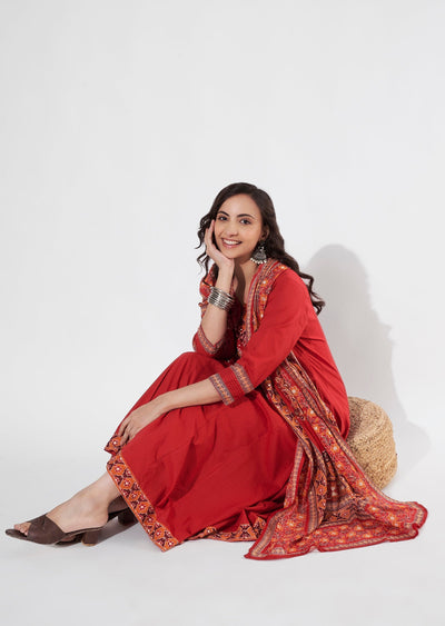 Red Cotton Anarkali suit