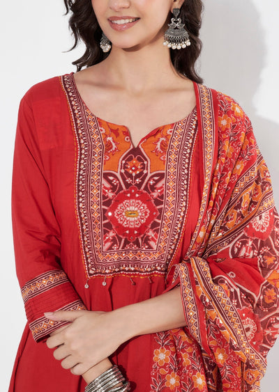 Red Cotton Anarkali suit