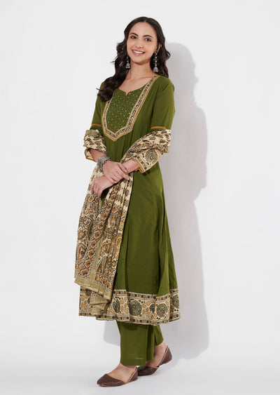 Mehndi Green Cotton Anarkali suit