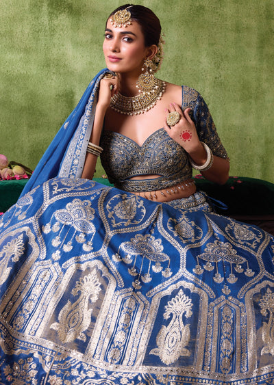 Teal Blue Organza Lehenga Set