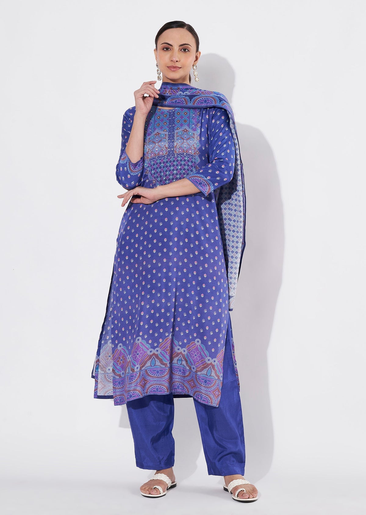 Ink Blue Muslin Straight cut suit