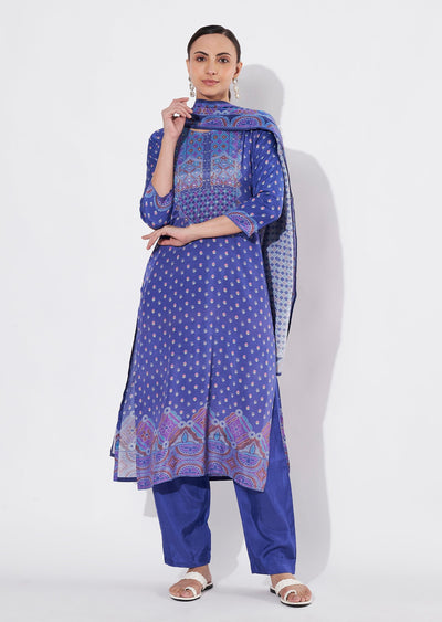 Ink Blue Muslin Straight cut suit