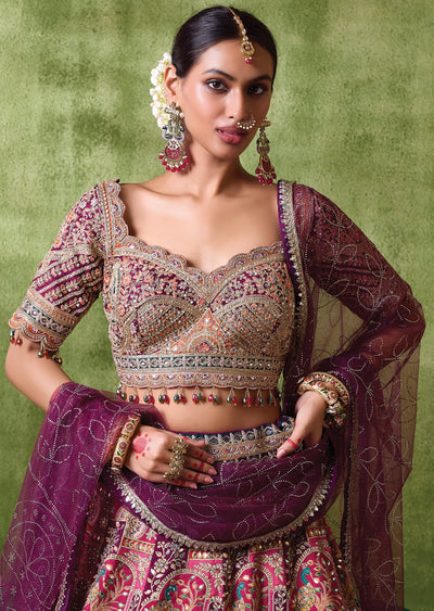 Wine Silk Lehenga Set