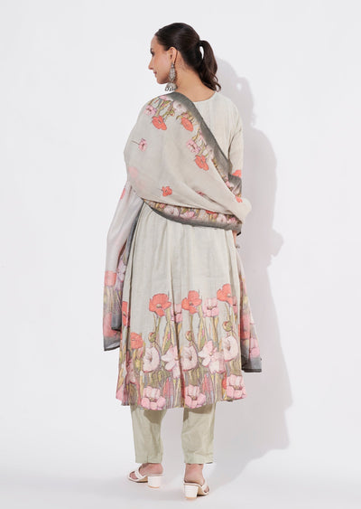 Pista Green Linen Cotton Anarkali suit