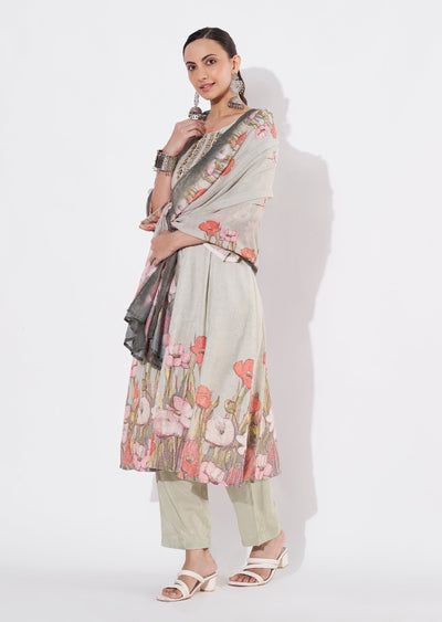 Pista Green Linen Cotton Anarkali suit