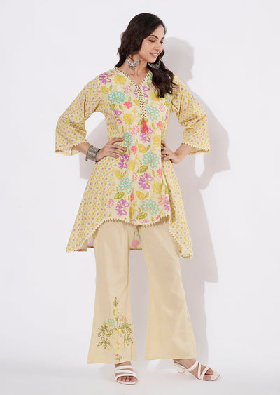 Pista Green Cotton Straight cut Kurti set