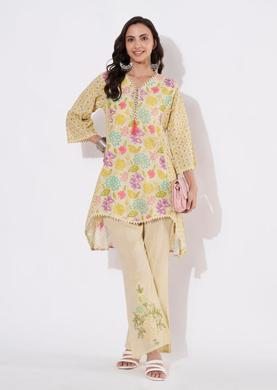 Pista Green Cotton Straight cut Kurti set