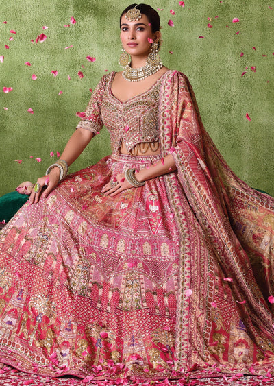 Red Tissue Lehenga Set