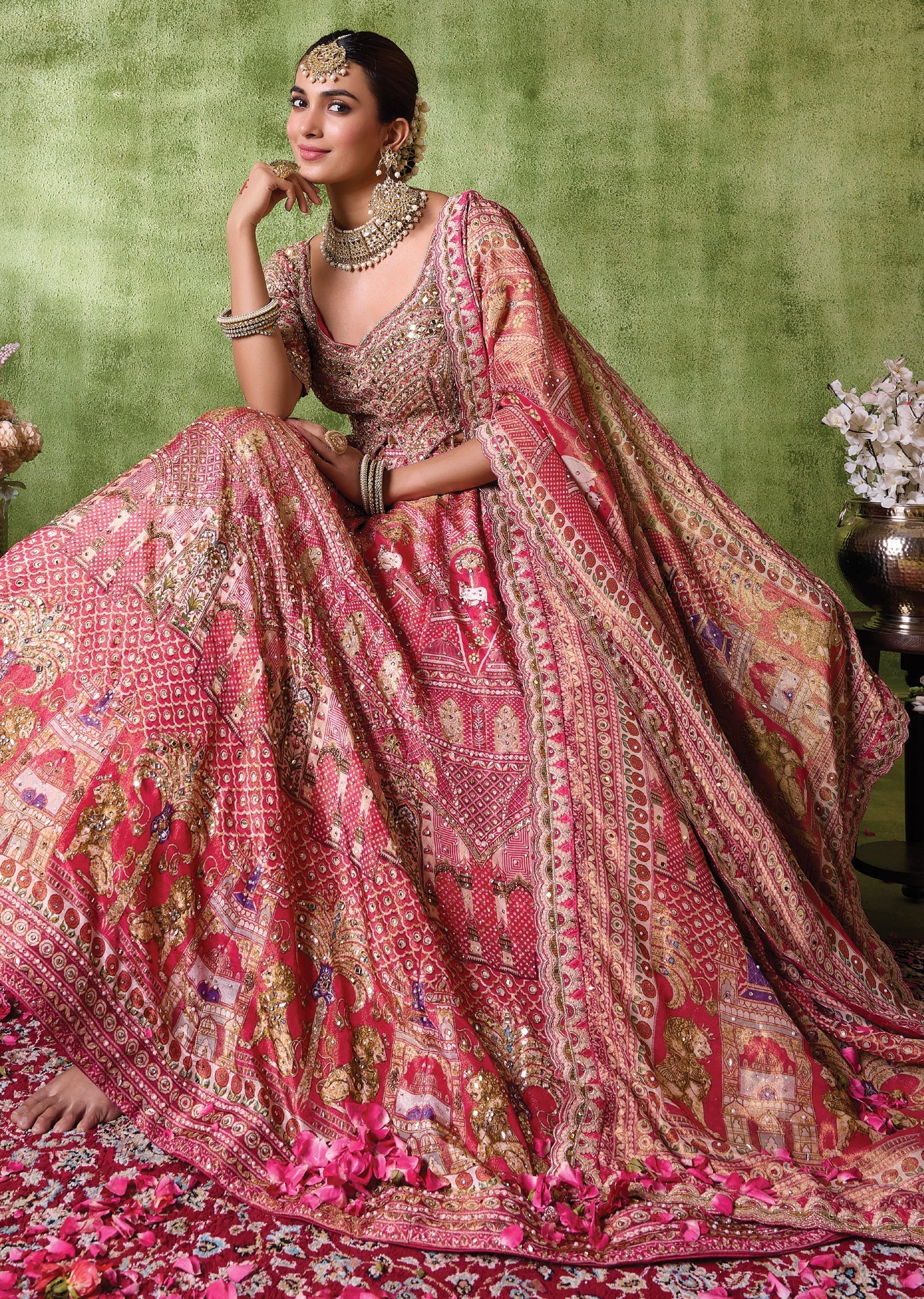 Red Tissue Lehenga Set