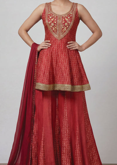 Rust Silk Sharara Set