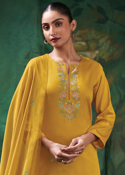 Mustard Cotton Straight cut suit