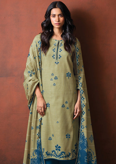 Green Cotton Straight cut suit