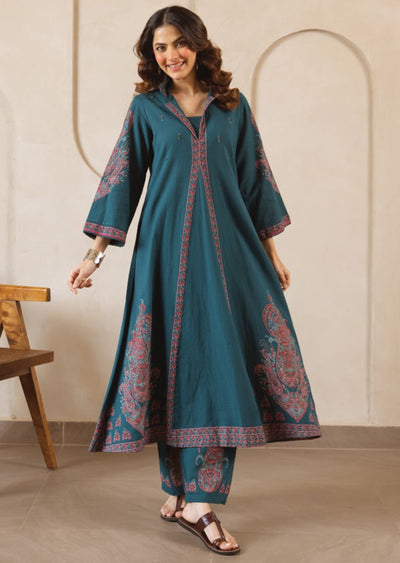Rama green Cotton Kurti Set