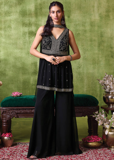Black Georgette Sharara set