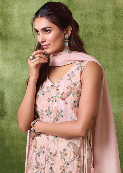 Peach Tissue Anarkali Suit
