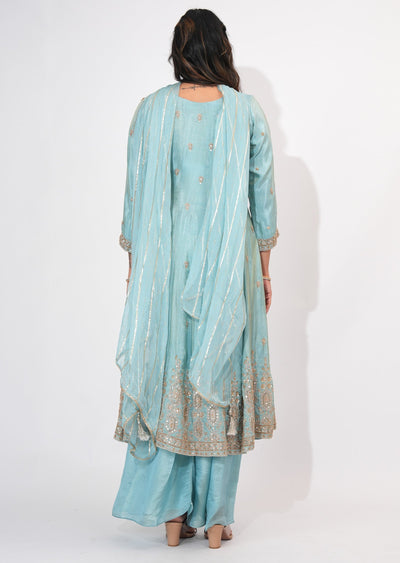 Dusty Blue Tissue Anarkali Suit
