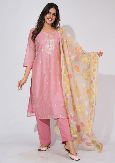 Light Pink Jute Straight cut suit