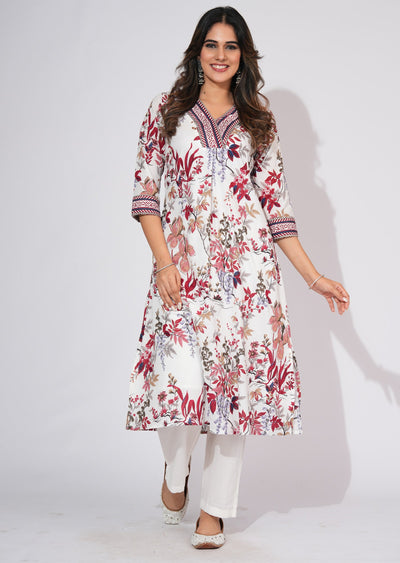 Off White Cotton Straight cut Kurti set